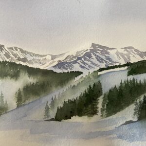 Arapahoe Basin in watercolor by LinZ Kiser