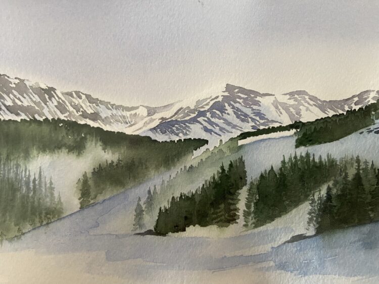 Arapahoe Basin in watercolor by LinZ Kiser