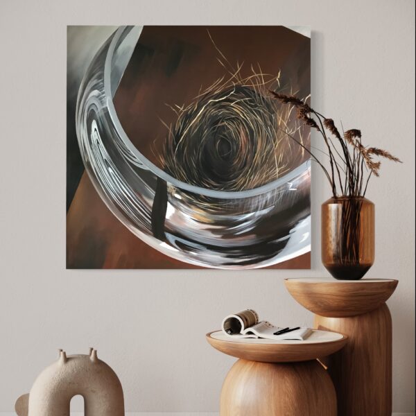 Acrylic Painting of Birds' Nest in a Reflective Wine Goblet by Lindsey Kiser