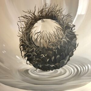 Great Expectations No. 1 is an acrylic painting of a mossycup oak acorn by nature artist Lindsey Jaeger