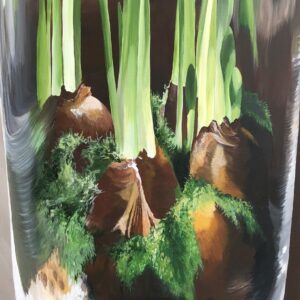 Magic is an acrylic painting of bulbs in a glass vessel by Lindsey Jaeger
