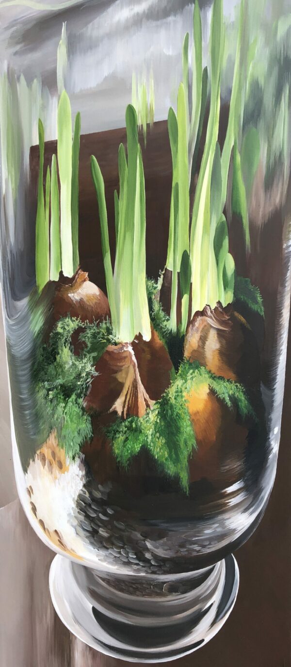 Magic is an acrylic painting of bulbs in a glass vessel by Lindsey Jaeger