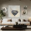 Photograph of a beautiful great room with four of Lindsey Kiser's Reflecting Nature acrylic paintings on display
