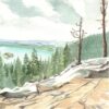 watercolor painting of a waterfall on South Tahoe in California