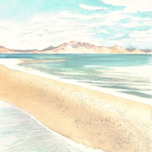 Watercolor painting of Pyramid Lake Nevada by Lindsey Kiser