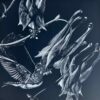 This shows the artwork before colorful inks were applied to the white scratches.