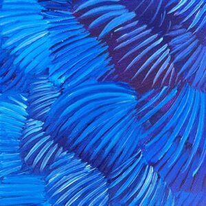 Painting of Blue feathers under a microscope.